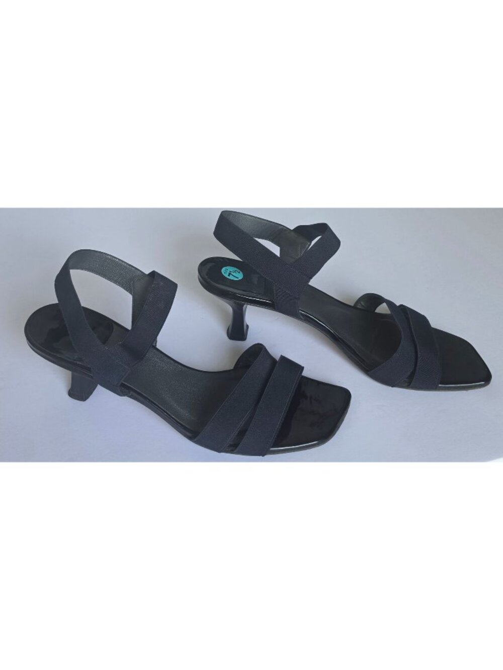 Stuart Weitzman Navy Blue Stretch Sandals Kitten Heel Minimalist Shoes Size 7.5